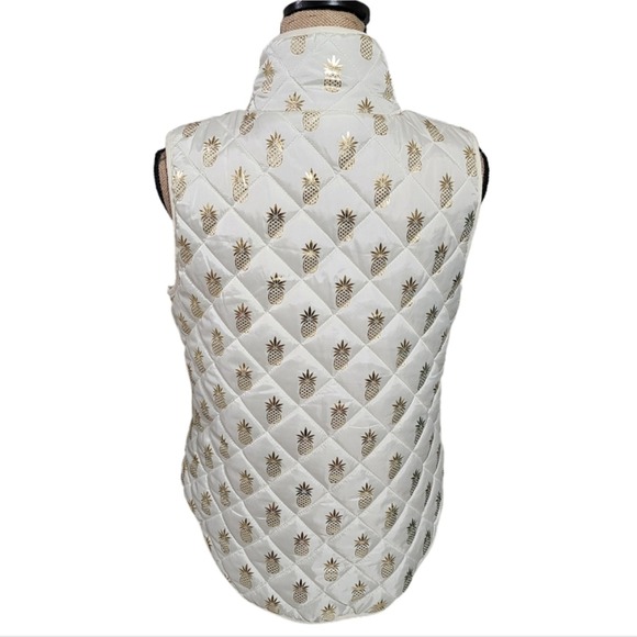 Simply Southern New White Gold Metallic Pineapple Quilted Puffer Vest Small NWT - Picture 2 of 7
